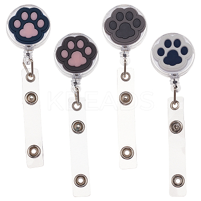 4 Pcs 4 Styles PVC Paw Badge Reel AJEW-CA0001-28B-1