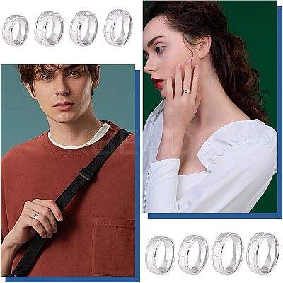 8Pcs 8 Size 201 Stainless Steel Grooved Finger Ring for Men Women RJEW-DC0001-11-1