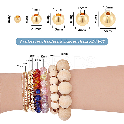 300Pcs 3 Colors 5 Sizes Rack Plating Brass Beads KK-PH0006-41-1