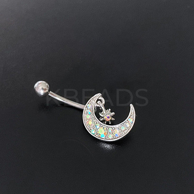 316L Surgical Stainless Steel Micro Pave Clear AB Cubic Zirconia Curved Barbell Belly Rings FS-WG2C48B-01-1