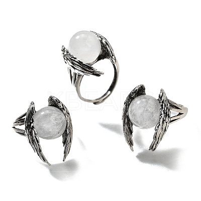 Natural Quartz Crystal Wings Adjustable Rings RJEW-K241-04AS-07-1