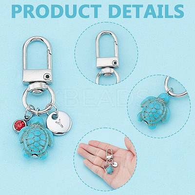 26Pcs Sea Turtle Synthetic Turquoise & 201 Stainless Steel Rhinestone Pendant Decorations HJEW-NB00252-1