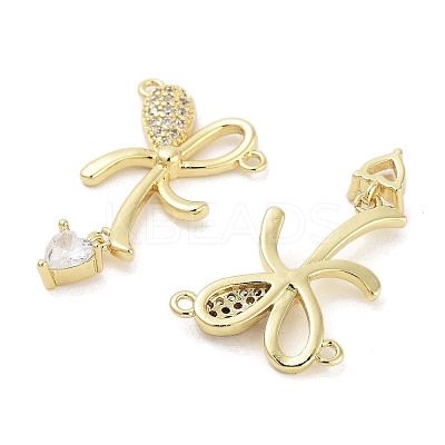 Rack Plating Brass Pave Clear Cubic Zirconia Bowknot Connector Charms KK-Z064-35G-01-1