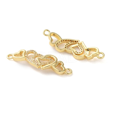 Rack Plating Brass Cubic Zirconia Double Heart Connector Charms KK-C084-32C-G-1