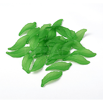 Green Transparent Frosted Acrylic Leaf Pendants for Chunky Necklace Jewelry X-FACR-R003-1-1