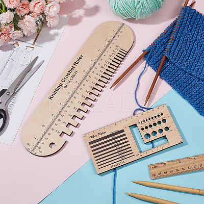 Oval & Rectangle Wooden Knitting Needle Gauge & Yarn Wrap Guide Board DIY-WH0033-88-1