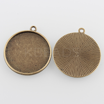 Flat Round Alloy Pendant Cabochon Settings X-PALLOY-N0088-36AB-NF-1