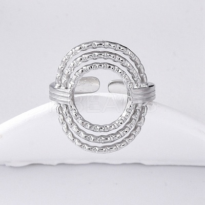 Oval 304 Stainless Steel Open Cuff Rings for Women RJEW-F174-05P-1