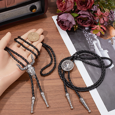 2Pcs 2 Styles Adjustable Vintage PU Leather Bolo Tie NJEW-GF0001-10AS-1