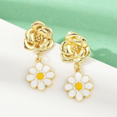 Daisy Flower Brass Dangle Stud Earrings EJEW-S277-04G-1