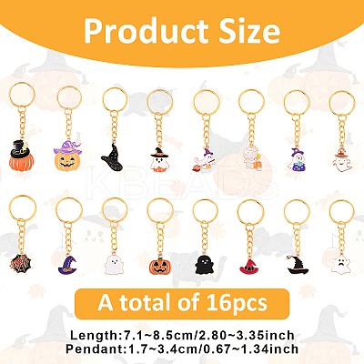 16Pcs Alloy Enamel Keychains KEYC-YW00217-1