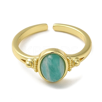 Natural Mixed Gemstone Oval Open Cuff Rings RJEW-M155-07G-1