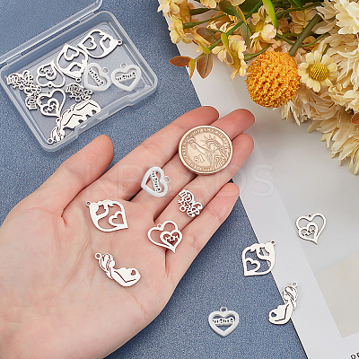 20Pcs 5 Style Mother's Day 201 Stainless Steel & 304 Stainless Steel Pendants STAS-PH0003-97-1