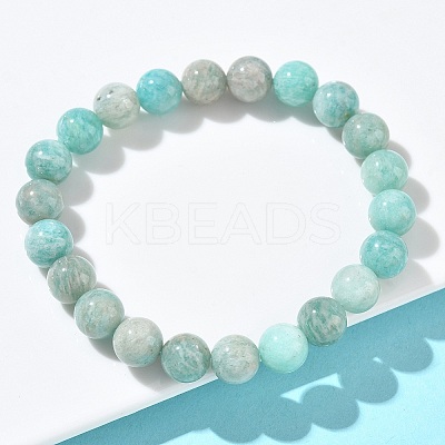Natural Amazonite Round Beads Stretch Bracelets for Women BJEW-Z158-03I-03-1