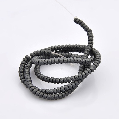 Faceted Matte Style Electroplate Non-magnetic Synthetic Hematite Rondelle Beads Strands G-P061-31-1