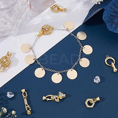 7Pcs 7 Styles Rack Plating Brass Micro Pave Clear Cubic Zirconia Fold Over Clasps KK-FH0004-70-1