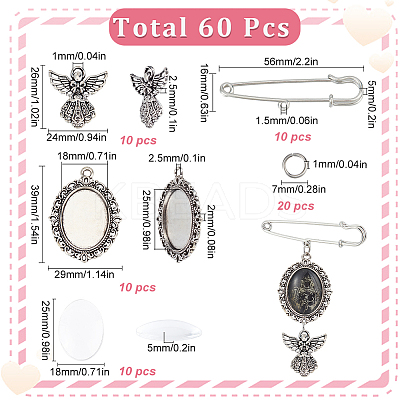 60Pcs 5 Styles Tibetan Style Alloy Pendants with Iron Brooch Findings TIBE-SC0009-45B-1