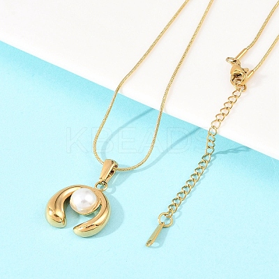 304 Stainless Steel with Acrylic Imitation Pearl Pendant Necklaces NJEW-H088-05A-G-1