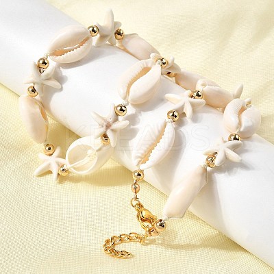 Natural Cowrie Shell & Starfish Synthetic Turquoise Beaded Necklaces for Women NJEW-F356-04G-1