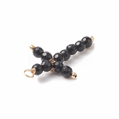 Natural Black Onyx(Dyed & Heated) Faceted Round Copper Wire Wrapped Pendants PALLOY-JF02011-02-1