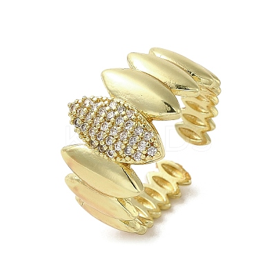 Rack Plating Brass with Clear Cubic Zirconia Cuff Rings RJEW-G308-01F-G-1