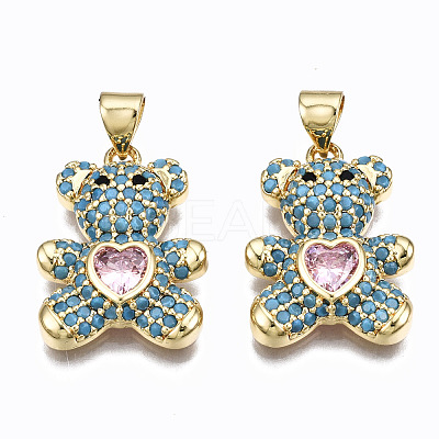 Brass Micro Pave Clear Cubic Zirconia Pendants ZIRC-S067-044C-NR-1