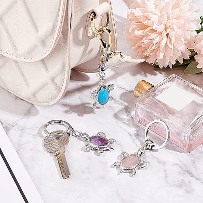 3Pcs 3 Style Natural & Synthetic Stone Keychain KEYC-OC0001-22-1