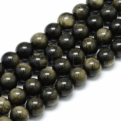 Natural Golden Sheen Obsidian Beads Strands G-S150-20-8mm-1