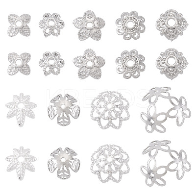54Pcs 9 Style Brass Bead Caps KK-TA0003-41-1