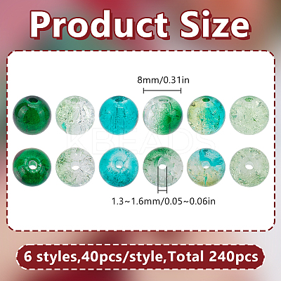 240Pcs 6 Colors Spray Printed Crackle Glass Beads CCG-HY0001-02B-1