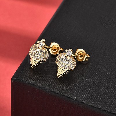 Ice Cream Brass Micro Pave Clear Cubic Zirconia Stud Earrings EJEW-A135-13G-1