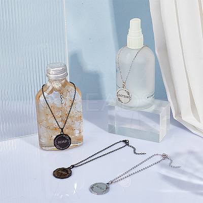 4Pcs 2 Colors 304 Stainless Steel Flat Round with Word Pendant Decorations HJEW-OC00264-1