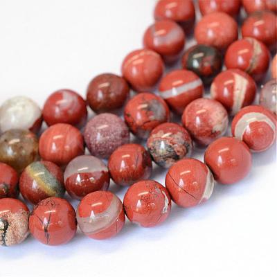 Natural Red Jasper Round Bead Strands G-E334-6mm-27-1