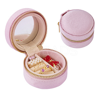 Portable Travel Round Velvet Jewelry Set Storage Zipper Boxes CON-TAC0001-11B-1