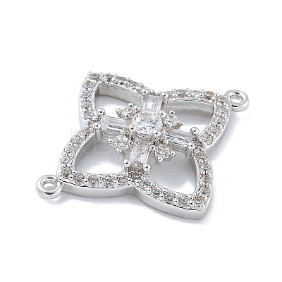 Rack Plating Brass Clear Cubic Zirconia Flower Connector Charms KK-A234-063P-1