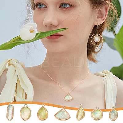 14Pcs 7 Styles Resin Imitation Opal Pendants FIND-GA0004-50-1