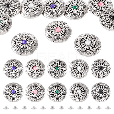 10Pcs 5 Colors Tibetan Style Flat Round Alloy with Resin Decorative Rivets BUTT-TA0001-31B-1