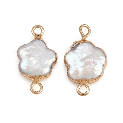 Natural Keshi Pearl Flower Connector Charms KK-D423-06G-1