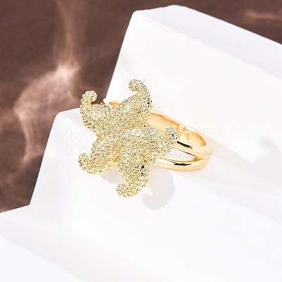 Ocean Brass Cuff Open Rings RJEW-Z129-01G-03-1