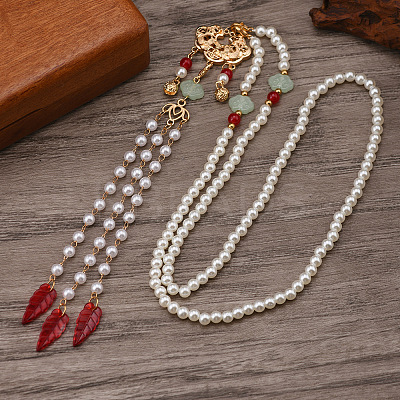 Ancient Style 6mm Imitation Pearl Round Beaded Alloy Cloud Pendant Hanfu Long Necklaces UX7679-1-1