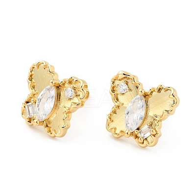 Clear Cubic Zirconia Butterfly Stud Earrings EJEW-G297-35A-G-1