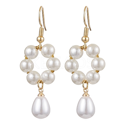 Plastic Pearl with Brass Dangle Earrings for Women EJEW-JE05991-1