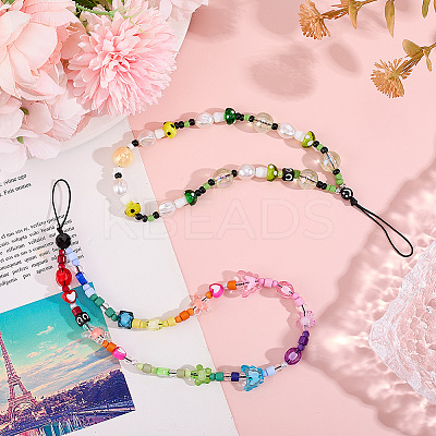 2 Styles Rainbow Resin Beaded Mobile Phone Lanyard Wrist Strap HJEW-GF0001-46-1
