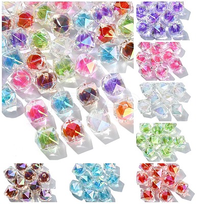10Pcs Two Tone UV Plating Rainbow Iridescent Acrylic Beads TACR-YW0002-33F-1