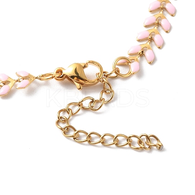 Enamel Ear of Wheat Link Chain Necklace NJEW-P220-02G-03-1