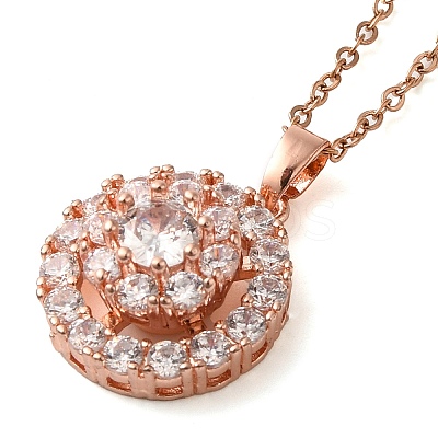 Brass Pave Clear Glass Flower Pendant Necklaces NJEW-M080-07B-1