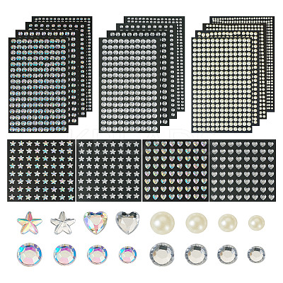 16 Sheets 4104Pcs Acrylic Imitation Pearl Stickers and Acrylic Rhinestone Gems Stickers DIY-TA0004-56-1