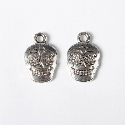 Mexico Holiday Day of the Dead Sugar Skull Tibetan Style Alloy Metal Pendants TIBEP-21061-AS-LF-1