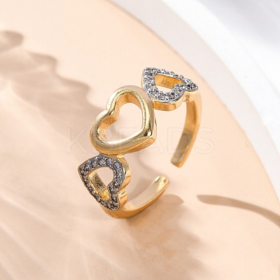 Brass Micro Pave Clear Cubic Zirconia Cuff Finger Rings for Women RJEW-C116-09G-1