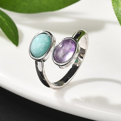 Natural Amethyst & Amazonite Finger Rings RJEW-A068-02P-02-1